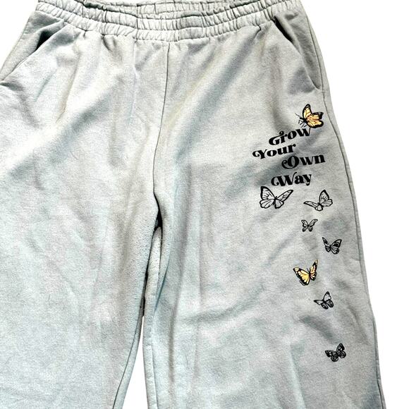 WEEKEND SOUL Women's XL Green "Grow Your Own Way" Butterflies Sweat Pants Lounge - Picture 1 of 8